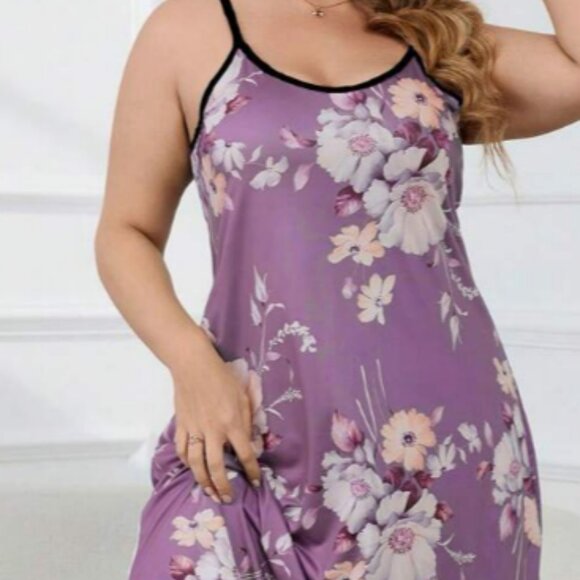 Nwot Plus Floral Print Contrast Binding Cami Nightdress - Picture 1 of 6